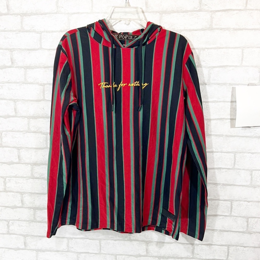 Vox popluli for the people stripe pullover hoodie shirt size Large